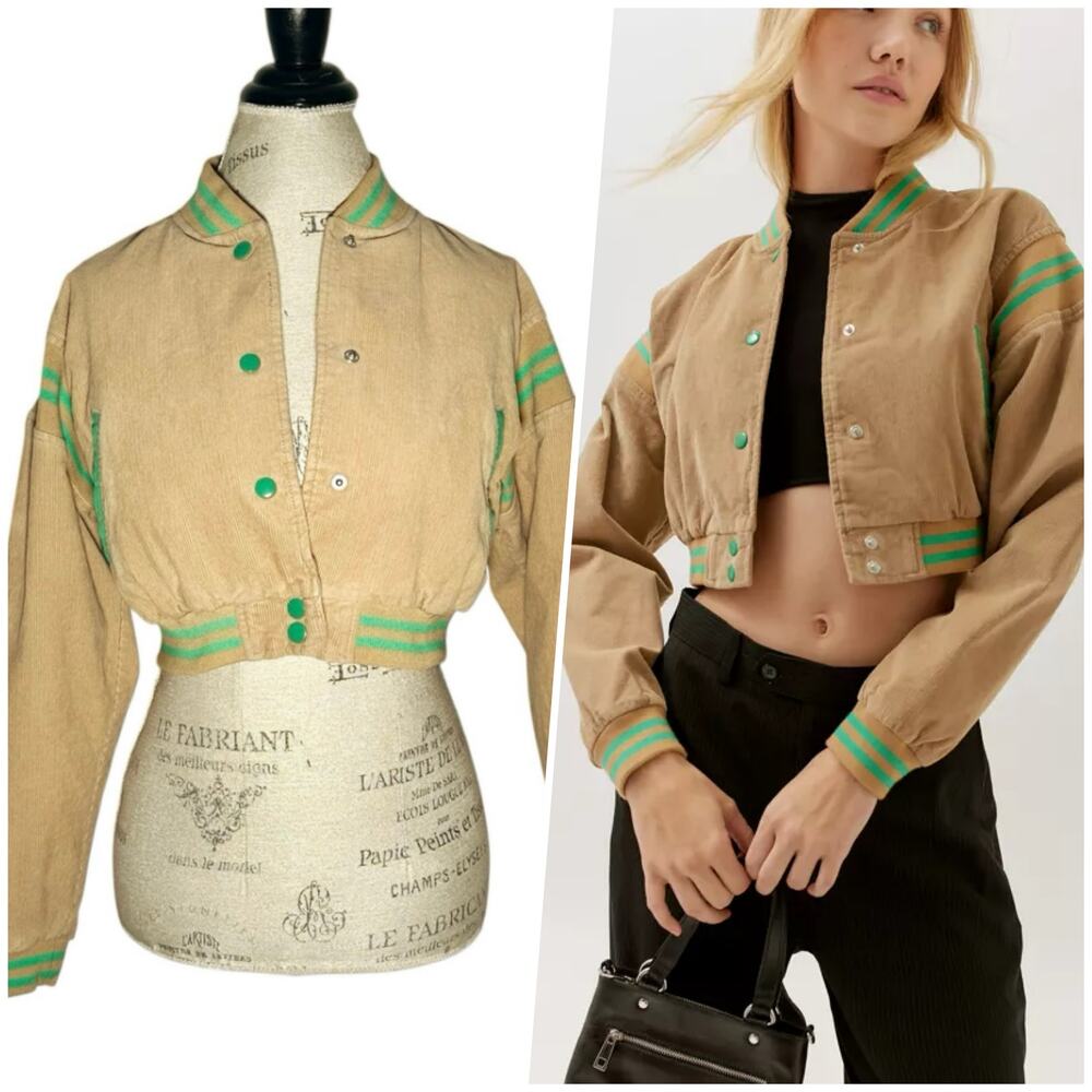 Urban Outfitters | Women | Corduroy Stripe Cropped Varsity Jacket | Size Small